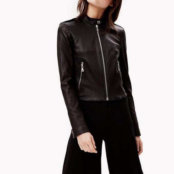 THEORY CROP LAMB LEATHER JACKET MED FITS SMALL - Picture 2 of 9
